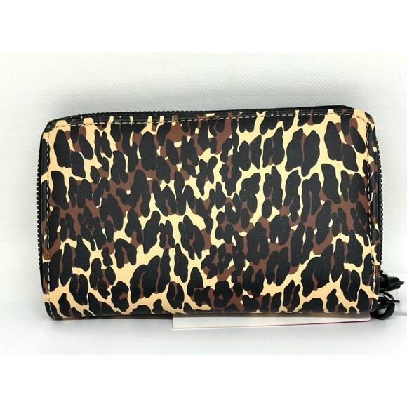BETSEY JOHNSON Leopard Cheetah XOKARA Zip Around Wallet Clutch Black Brown NWT - Picture 2 of 3